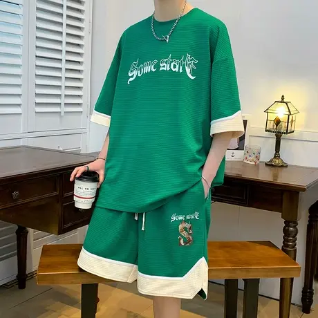 休闲运动套装男夏季潮牌潮流时尚短裤短袖一套搭配帅气青少年衣服商品大图