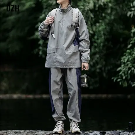 青少年酷帅套装半拉链套头外套男春秋两件套2024新款山系户外穿搭图片