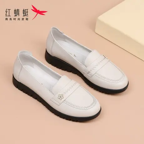 红蜻蜓女鞋2024春季新款一脚蹬豆豆鞋乐福鞋女单鞋妈妈鞋真皮软底图片