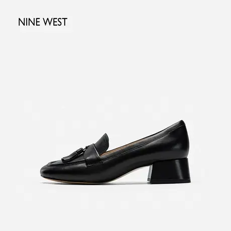 Nine West/玖熙小雀跃真皮流苏乐福鞋女2025夏季款羊皮粗跟小皮鞋图片