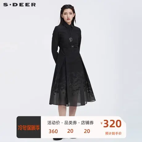 sdeer圣迪奥女装印花收腰网纱不规则衬衫连衣裙S22181222图片