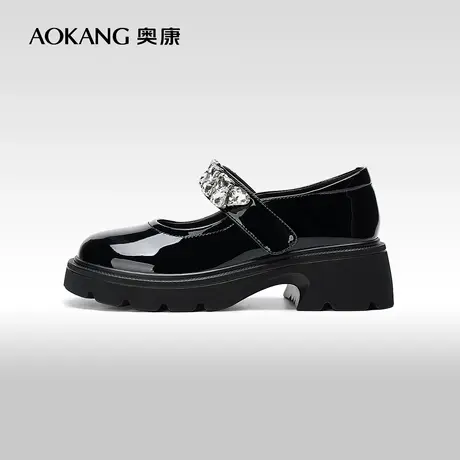 【门店发货】奥康女鞋 春秋季新款时尚粗跟厚底增高单鞋玛丽珍图片