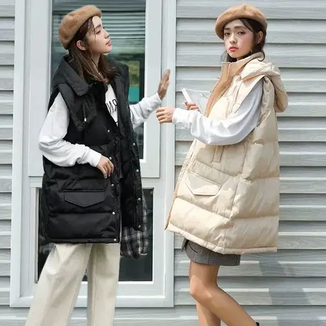 2023秋冬新款韩版修身大码显瘦羽绒棉服马夹女中长款加厚坎肩马甲商品大图