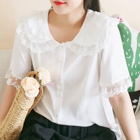 胖妹妹夏装减龄棉质花边娃娃领衬衫加大码2023新款宽松上衣200斤商品大图