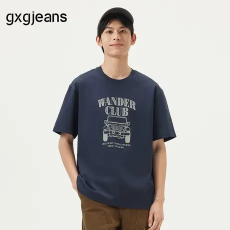 gxg.jeans男装  藏青色潮流图案时尚宽松圆领短袖T恤男25年夏新品图片