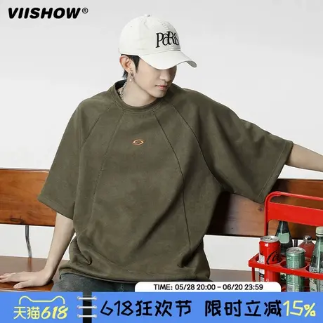 VIISHOW美式复古重磅麂皮绒T恤男2025年夏季新款短袖潮牌宽松上衣商品大图