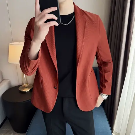 坑条显瘦冰丝无痕压胶西服男夏季冰丝无里衬西装休闲通勤防晒外套商品大图