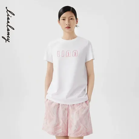 LANCY/朗姿俪雅2024夏季新款纯棉圆领t恤logo印花简约百搭短袖女图片
