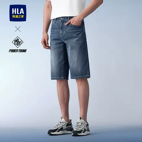 HLA/海澜之家POWER YOUNG牛仔中裤25春夏新水洗直筒六分短裤男士商品大图