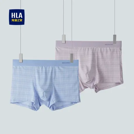 HLA/海澜之家格子针织平脚短裤25新弹力耐穿舒适透气两条装内裤男图片