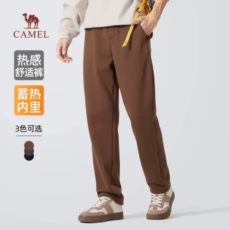 骆驼男装休闲裤男士2025新款冬季加绒保暖弹力直筒摇粒绒长裤子商品大图