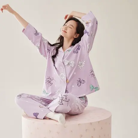 安之伴春夏季新款纯棉卡通睡衣女2024大码可爱印花可外穿家居服商品大图