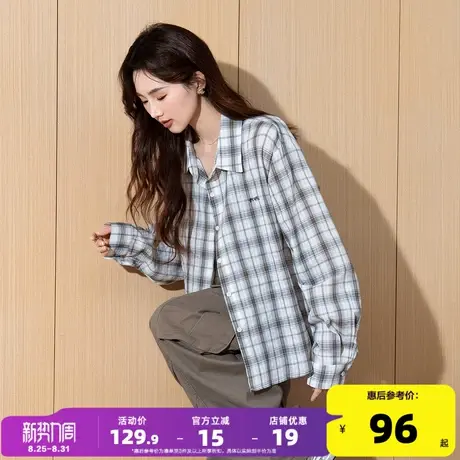 唐狮2025春季新款女长袖衬衫格子时尚短款黑白翻领超好看潮流ins商品大图