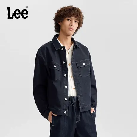 Lee25秋冬新品舒适版翻领不易褪色深蓝色磨毛男牛仔夹克外套保暖商品大图