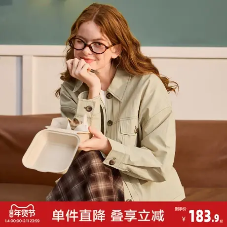 唐狮2026春季新款女翻领超短款外套夹克女士翻领时尚百搭上衣商品大图