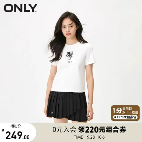【买5免1】ONLY奥莱2023夏季新款学院风卡通印花直筒圆领短袖T恤商品大图