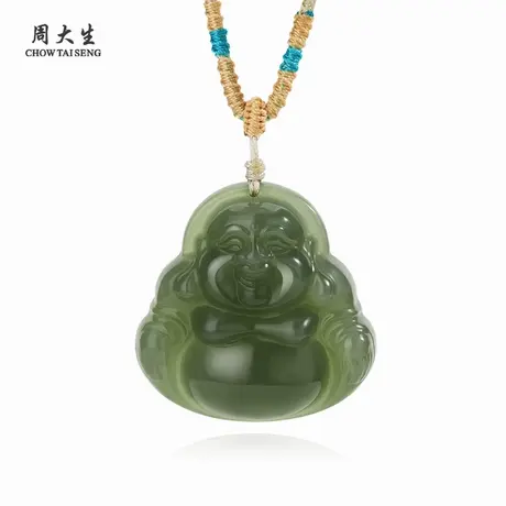 周大生官方天然和田玉弥勒佛吊坠女款正品真玉石佛公挂坠生日礼物商品大图