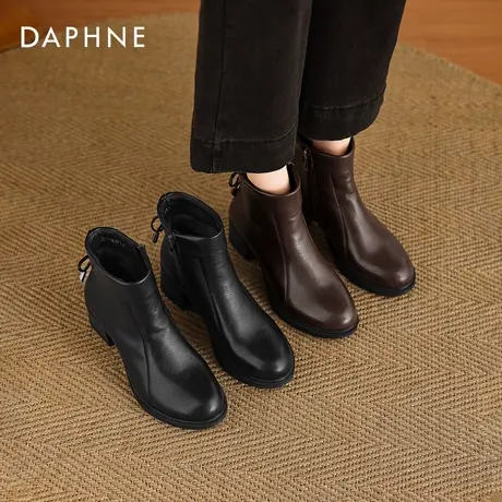 达芙妮粗跟马丁靴女2026秋冬季粗跟瘦瘦靴子圆头加绒美拉德妈妈靴商品大图