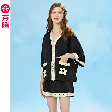 芬腾睡衣女夏季薄款冰丝凉感短袖短裤套装夏天女士性感开衫家居服商品大图