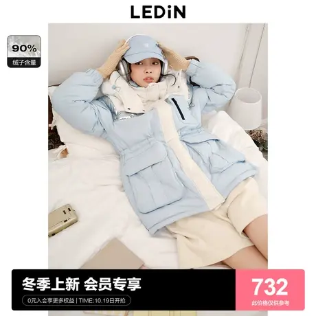 乐町撞色连帽工装羽绒服女23年冬季新款户外防风一手长羽绒厚外套商品大图