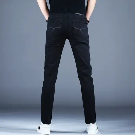 秋冬款黑色牛仔裤男款小脚修身潮流裤子男士新款商务休闲男裤弹力商品大图