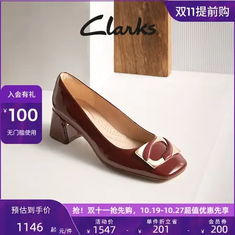 Clarks其乐妮雅系列女鞋2023秋季新品红色浅口单鞋方头粗跟通勤鞋商品大图