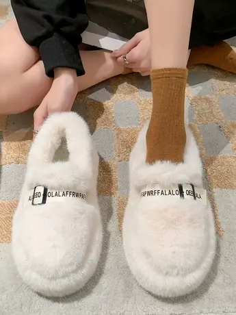 毛毛单鞋子女外穿23年秋冬新款百搭厚底豆豆鞋时尚爆款加绒棉鞋子商品大图