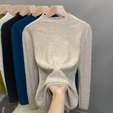 半高领毛衣女打底衫2023秋冬新款套头外穿字母针织衫内搭洋气上衣图片