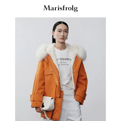 【商场同款】玛丝菲尔棉服冬季新款焦糖色毛绒翻领派克服御寒外套商品大图