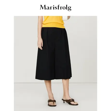 【商场同款】玛丝菲尔2023年夏季新款黑色棉质宽松阔腿休闲七分裤图片