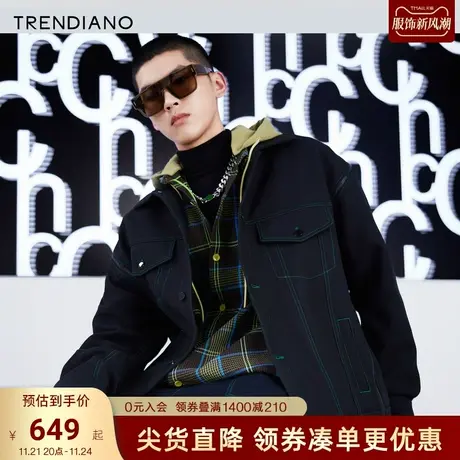 TRENDIANO官方潮牌新款秋季男装时尚拉链解构明线夹克外套男商品大图