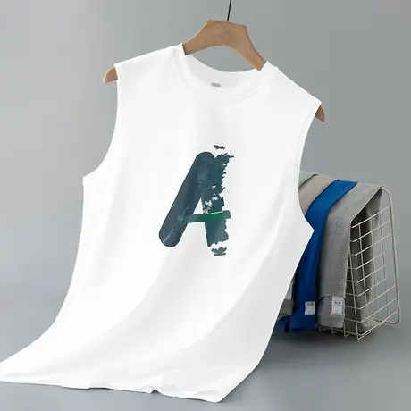 重磅纯棉白色背心男夏季宽松运动坎肩液氨长绒棉无袖t恤健身跨栏商品大图