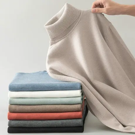 男士毛衣2024新款半高领打底衫潮流修身秋冬季保暖纯色毛衫毛线衣商品大图