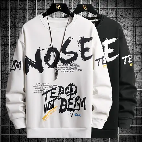 圆领卫衣男秋季新款休闲宽松长袖t恤男士外套潮牌帅气印花上衣服商品大图