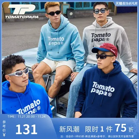 TOMATOPAPA秋冬连帽卫衣23新款宽松潮牌字母简约少年百搭棉套头衫商品大图