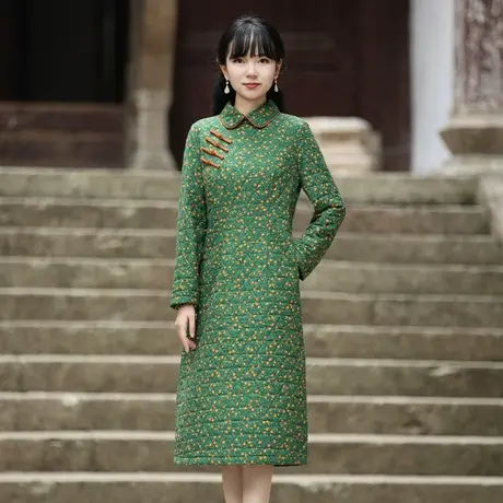 筠雅改良旗袍女秋冬妈妈款加厚保暖夹棉复古新中式外套中国风女装图片