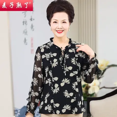 妈妈春装新款长袖衬衫洋气质阔太太T恤50岁时尚上衣秋中老年女装商品大图