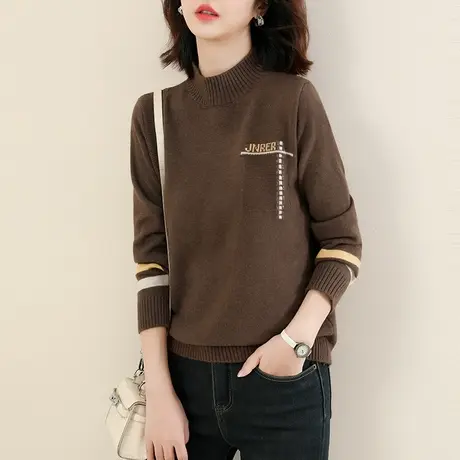 韩潮袭人半高领提花高级感毛衣女2023冬新款休闲百搭加厚针织上衣图片