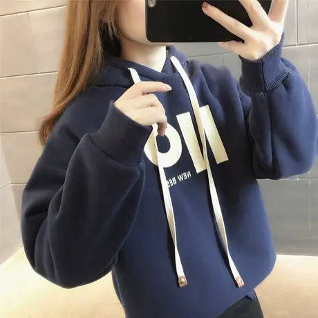 连帽卫衣2023年冬季宽松韩版卫衣上衣套头加厚加绒百搭洋气休闲潮图片