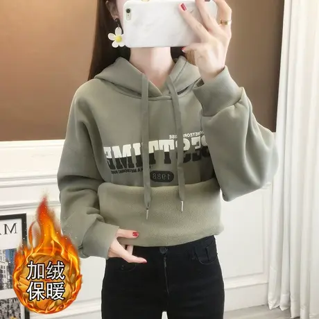 连帽卫衣女2023新款秋冬一体绒加厚女士上衣宽松洋气减龄外套冬季图片