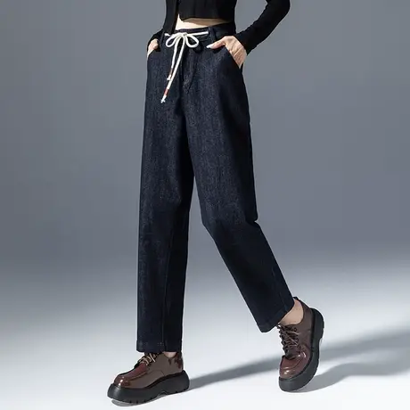 高腰潮牌牛仔裤女2023年新款宽松老爹萝卜裤小个子裤子九分哈伦裤商品大图