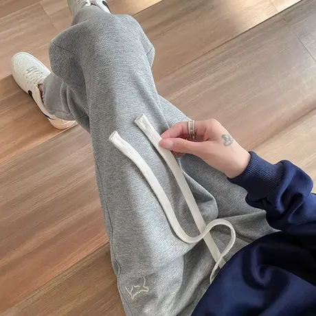 灰色束脚运动裤女2024年春秋新款高腰宽松显瘦九分小个子休闲卫裤商品大图