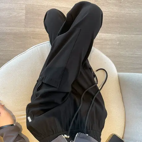 黑色工装裤女春秋新款运动高腰美式束脚显瘦宽松百搭休闲哈伦裤潮图片