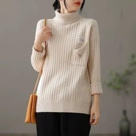 dza 文艺复古高领毛衣女士新款漂亮针织衫秋冬内搭洋气短款打底衫图片