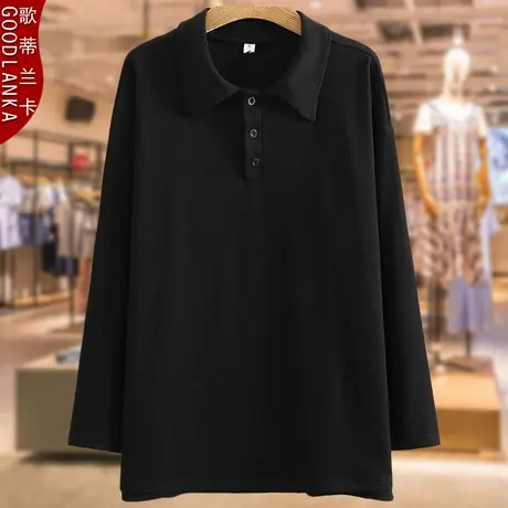 加肥加大码女POLO衫上衣宽松中长款洋气时尚中年妈妈装春秋打底衫商品大图