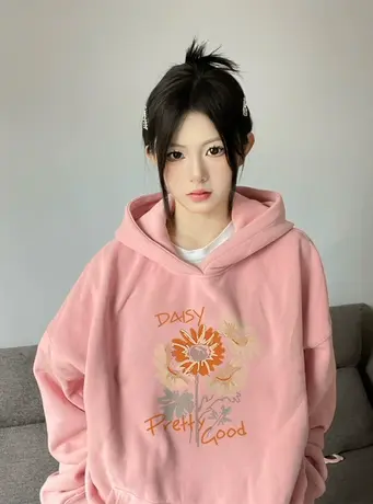 美式复古oversize潮牌卫衣女2023春秋薄款宽松上衣慵懒风连帽外套图片