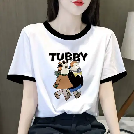 白色纯棉短袖t恤女夏季大码宽松半袖闺蜜装百搭显瘦港风上衣ins潮商品大图