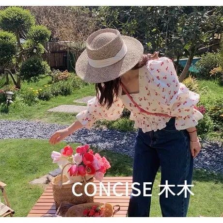 2023年春季新款泡泡袖衬衫小众设计修身碎花衬衣气质薄款长袖上衣商品大图