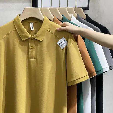 美式纯色POLO衫男短袖夏季新款宽松落肩休闲纯色翻领保罗t恤男装图片