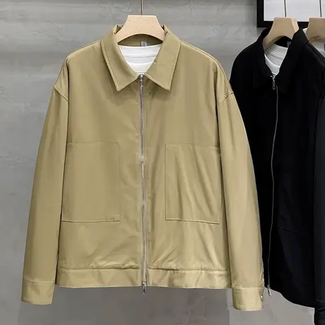 2023春季新款双拉链短款工装翻领休闲夹克薄款男士外套春秋上衣潮商品大图